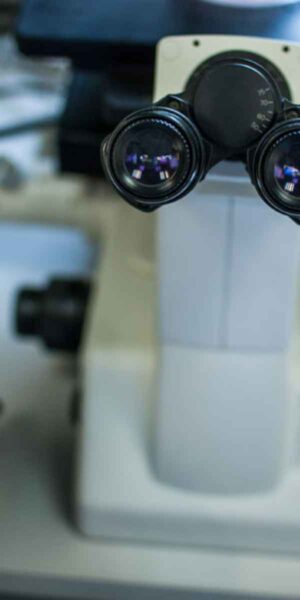 A microscope in a laboratory setting