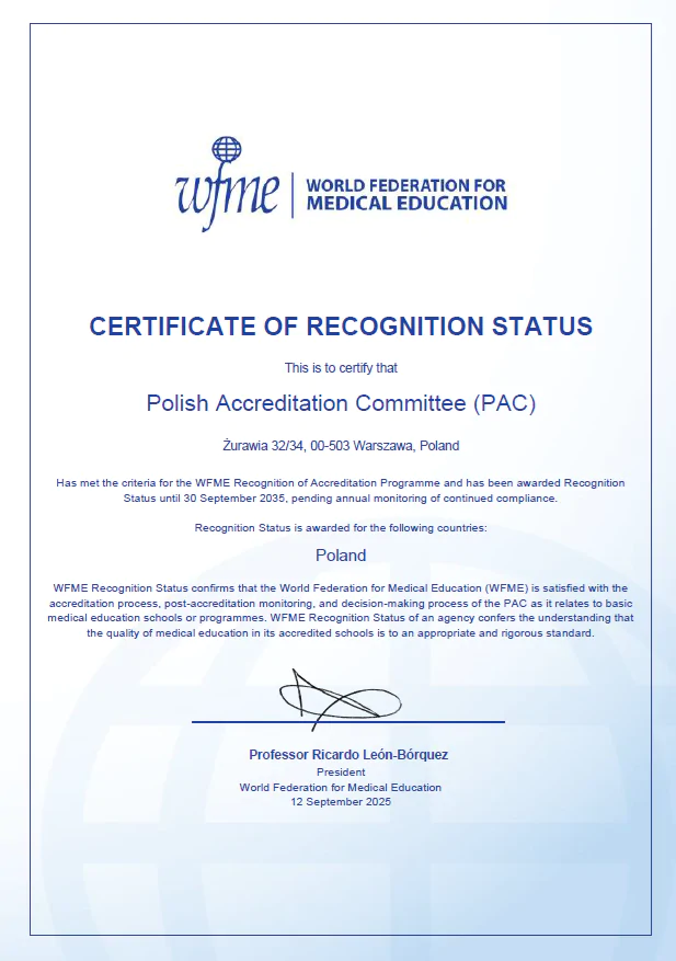WFME certificate for PKA in Poland